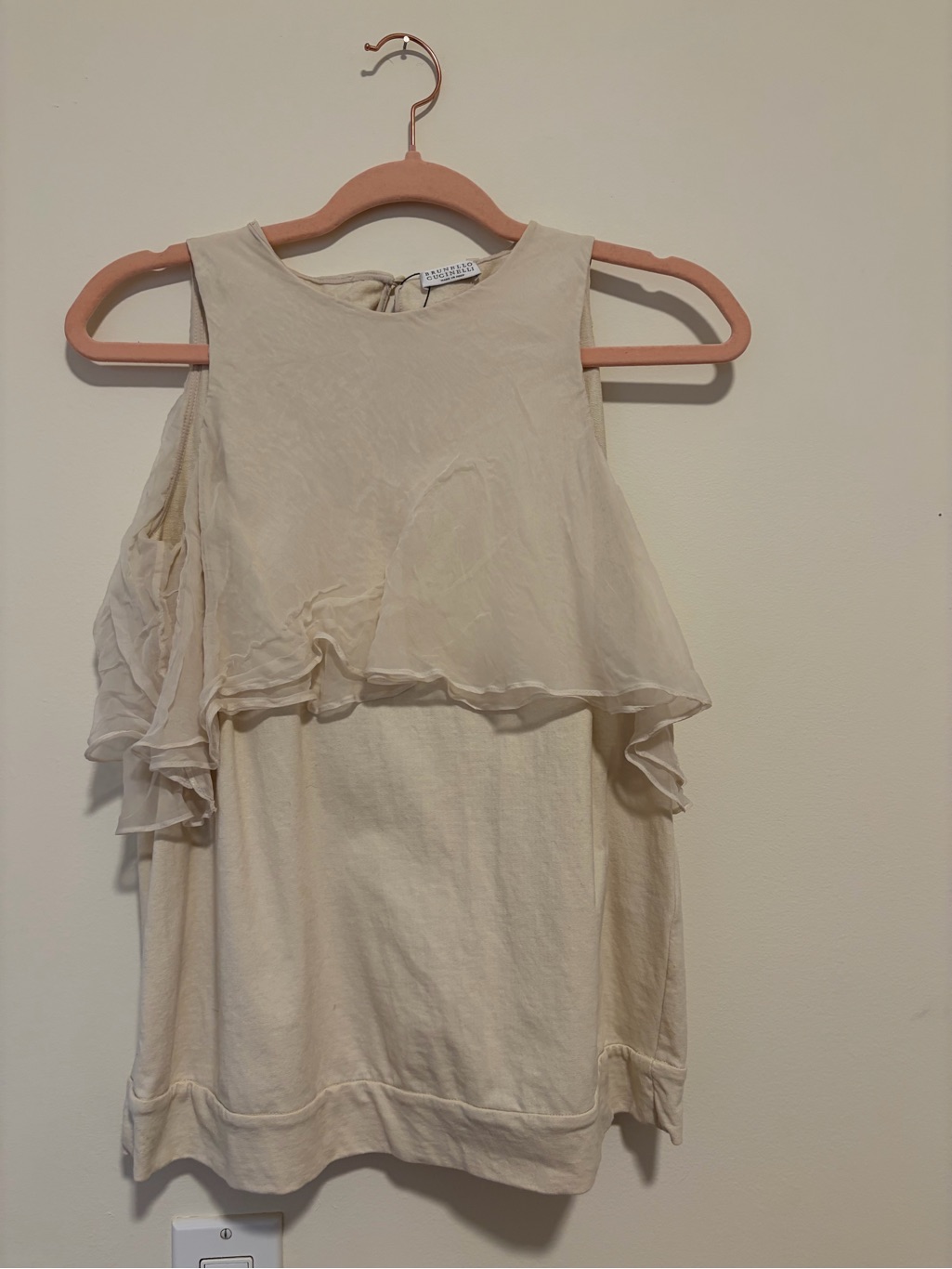 Brunello Cucinelli Cream Ruffle Cold-Shoulder Camisole
